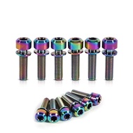 Bicycle Stem Bolts, 6 Titanium Alloy M5*18mm Bolt Screws, Alloy Hex Tapered Bicycle Stem, Bicycle Fixing Stem Bolts with Washers, MTB Bicycle Stem Set (Rainbow)