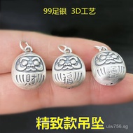 Exquisite Good Luck Red String Daruma Braided Bracelet Hard3D Silver Blessing DIY Pure Silver Wealth
