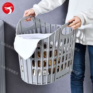 (灰色) 可折疊髒衣籃 手提式收納籃 污衣籃 髒衣簍 衣服收納筐 浴室壁掛洗衣籃 可折疊慳位設計