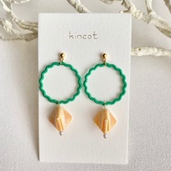 線捲煙霧耳針耳夾【綠色×黃色】