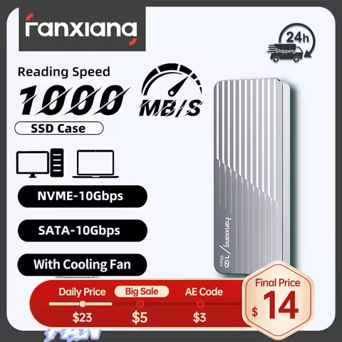 Fanxiang MD85 M.2 SSD Enclosure 10Gbps NVMe/NGFF-SATA Dual Protocol USB 3.2 Gen2 Type C SSD Case Wit