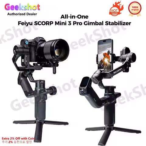 Designed for Creators Compact Feiyu SCORP Mini 3 Pro Gimbal Stabilizer for action camera, DSLR, mirr