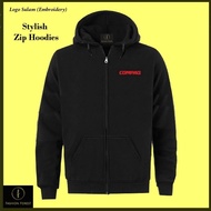 Black Zip Hoodie Jaket Logo Sulam Compaq Laptop Desktop Electronic LED LCD Hewlett-Packard Cotton  F