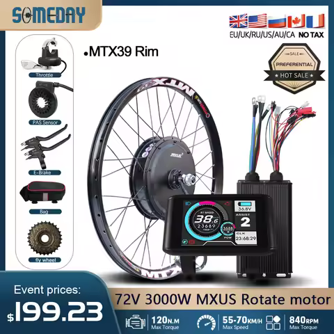 MXUS Brand Electric Bike Conversion Kit 72V 3000W Rear Hub Motor EBike Conversion Kit 80A Controller