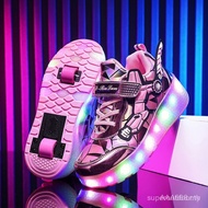LED Light Up 4 Wheels Roller Skate Shoes, Retractable Heelys for Kids Adults Outdoor Sports