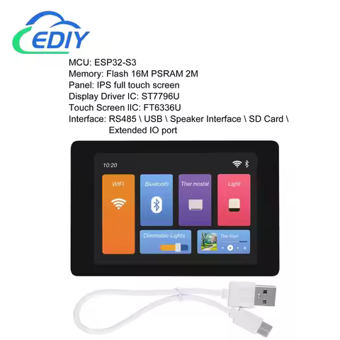 ESP32 LCD Display 3.5 inch WT32-SC01 Plus TFT LCD Touch Screen Display 480 x 320 16MB Flash Memory w
