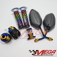 Paket 4 Variasi Thailand - Kaca Spion Model Beat Karbon Twotone + Grip Pelangi + Stempel Kaca Twoton