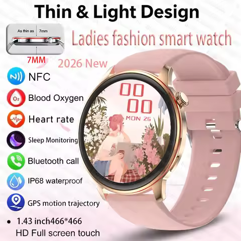 Ultra-thin Smartwatch Women 466*466 AMOLED 1.43" HD Screen Always Display Time Bluetooth Call IP68 W