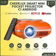 Cheerlux C1 Mini Projector Android 11.0 Netflix Bluetooth 5.1 Projector 1950 Lumens Wifi 2.4+5G Port