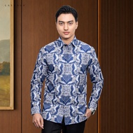 LASKALA BATIK Premium Dhwani Blue Men's Slimfit Long Sleeve Kemeja Batik Shirt
