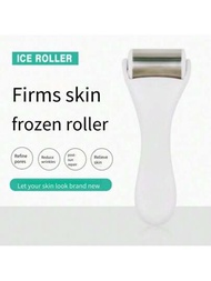 1入白色臉部冰滾輪,帶不銹鋼金屬頭進行冷卻按摩/面部護理,便攜式小型臉部冰滾輪,適用於家庭和旅行