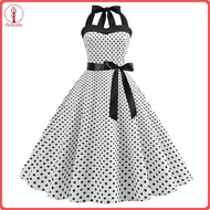 fulaide Invisible Zipper Dress Vintage Pin-up Dress Vintage Halter Neck Lace Up Midi Dress for Prom 