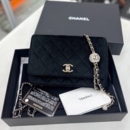 【近新閒置品】香奈兒 Chanel 黑金絲絨  滿鑽金球Woc鐳射30開單肩斜背包鏈條包