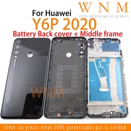 Back Battery Cover Housing For Huawei Y6P 2020 Battery glass Back Cover Rear Door Case Middle frame Front frame Replacement Part With Camera lens Frame