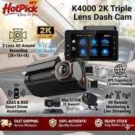 Carlover K4000 Night Vision Dash Cam 3 Camera 2K+1K+1K | 24H Parking Monitor G-Sensor | 4G GPS WiFi