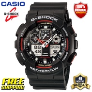 Original G-Shock GA100 Men Sport Watch Japan Quartz Movement Dual Time Display 200M Water Resistant Shockproof and Waterproof World Time LED Auto Light Sports Wrist Watches with 4 Years Warranty GA-100-1A4 (Free Shipping Ready Stock)