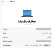 MacBook Pro 14-inch M3 Pro (Nov 2023)