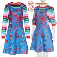 Adult Horror Movie Good Guys Chucky Dress Costume Halloween Killer Costume Creepy Doll Clown Outfit 