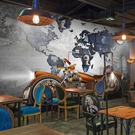 Custom 3D Retro Motorcycle World Map Wallpaper Bar KTV Restaurant Cafe Background Wall Paper Industr