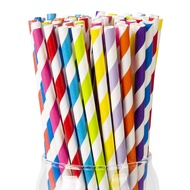 [200 Pack]Muti-Colored Paper Straws, Bright Rainbow Colors Striped Drinking Straws for Cocktails Cak
