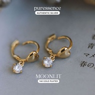 * 𝑀𝑜𝑜𝓃𝓁𝒾𝓉 Collection *   Diamond Heart Pendant Hoop Earrings * S925 Silver 14K Gold Plated Huggies L