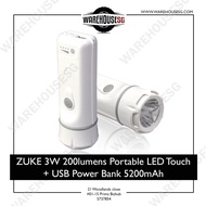 ZUKE 3W 200lumens Portable LED Touch + USB Power Bank 5200mAh