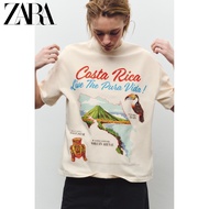 ZARA New Product Women's Pure Cotton Comfortable Printed Round Neck T-Shirt 0085172