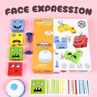 Wooden Face Expression Puzzle Building Blocks With Bell Board Game Toys Children
