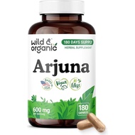 Wild & Organic Arjuna Bark Capsules - Overall Support - Arjuna Powder Supplement - 180 Herbal Capsul