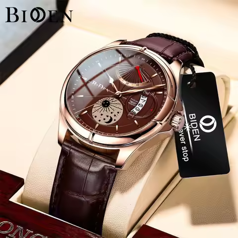 BIDEN Original Men's Watch Calendar Waterproof Classic Business Leather Strap Quartz Watch