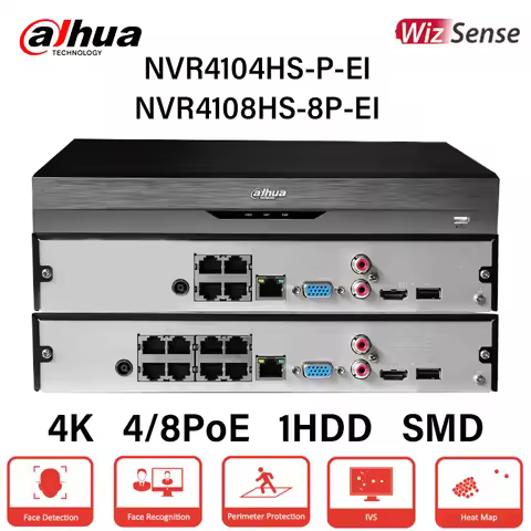 Dahua WizSense 4 8 PoE NVR Smart Ai Face Recognition Perimeter Protection Video Recorder H.265 4K NV