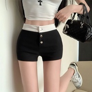 Sports Hip-Hugging Hot Pants Short Style Fashionable College Style Patchwork Black and White Summer 