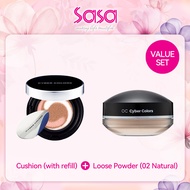 Cyber Colors Essence Silky Loose Powder (02 Natural) + SPF50 PA+++ Rosy Glow CC Cushion (With refill