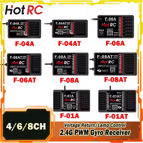 HotRC 4/6/8CH F-04AT F-06AT F-08AT F-01A F-01AT 2.4G Gyro Receiver Voltage Return PWM Lamp Control f