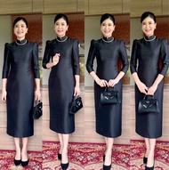 ชุดดำ ชุดไทยจิตรลดา เดรสสีดำ ผ้าไหมสีดำ ชุดไปงานศพ