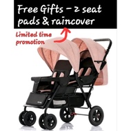 Double Stroller Twin Stroller Tandem Two Hand Fold with Free Gift