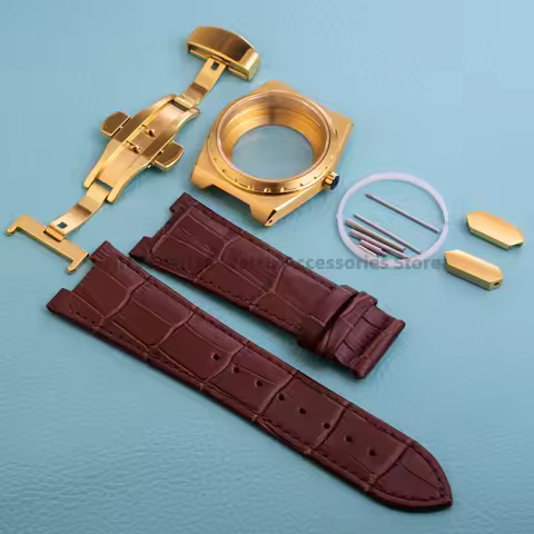 Rose Gold NH35 Case 37mm Watch Case Genuine Leather Strap Sapphire Glass VC222 Watch Case Stainless 