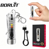 BORUiT Mini EDC LED Keychain Flashlight TYPE-C Rechargeable Torch for Outdoor Fishing Camping UV Fla