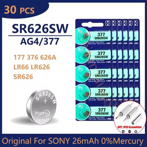30PCS Original For SONY AG4 377 Button Batteries SR626SW SR626 177 376 626A LR66 Cell Coin Alkaline 