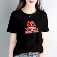 MERAH Women's Red and White T-shirt Indonesian Klambi Independence T-shirt Bju Baju Augustan Tshirt 