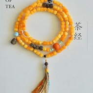 天然俄料雞油黃老蜜蠟手鏈蜜蠟方糖三圈手串配南紅沉香文玩手鏈