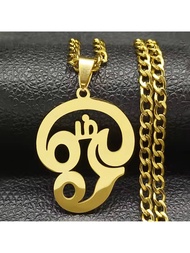 India Tamil Om Symbol Necklace For Women Men Stainless Steel Gold Color Buddhist Om Shiva Yoga Charm