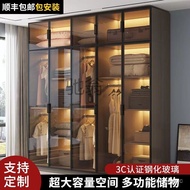 W-8&amp; D1Solid Wood Simple Combination Storage Cabinet Rental Room Glass Door Wardrobe Open Wardrobe Cabinet Home Bedroom