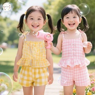 Kids Baby Girl Cute Skirt Sleeveless Terno Suit Set Plaid Vest Butterfly Suspender Short Outfit 0-4y