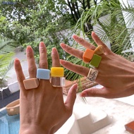 JINSIHU Resin Rings Geometric Solid Color Men Candy Color Chunky Punk Fashion Jewelry