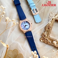 Original J.BOVIER B28-22211-RGUCU Sapphire Women Watch with Blue Silicone Strap (Free leather)