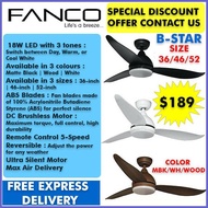 Fanco  Ceiling fan B-Star series 36/46/52  | Cheapest DC Fans Includes Remote Control 3-Tone LED Light | Local Warranty|