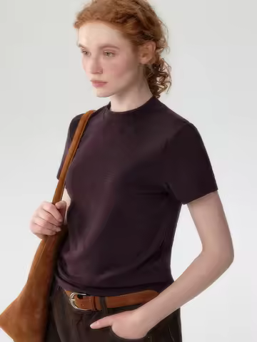 plus Women's round Neck Elastic T-Shirt Summer Breathable Short Sleeve Smooth Draping Ume Brightenin