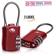 Travel Luggage Padlock TSA Approved 3-digit Combination Cable Alloy Lock without Key for Bag, Suitcase, Backpack, Gym Lockers Security (red)