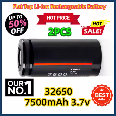 2PCS Flat Top Li-ion Rechargeable Battery 32650 7500mAh 3.7v